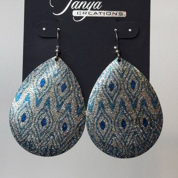 Blue and Silver Teardrop Earrings 2.5 inch - Picture 1 of 4